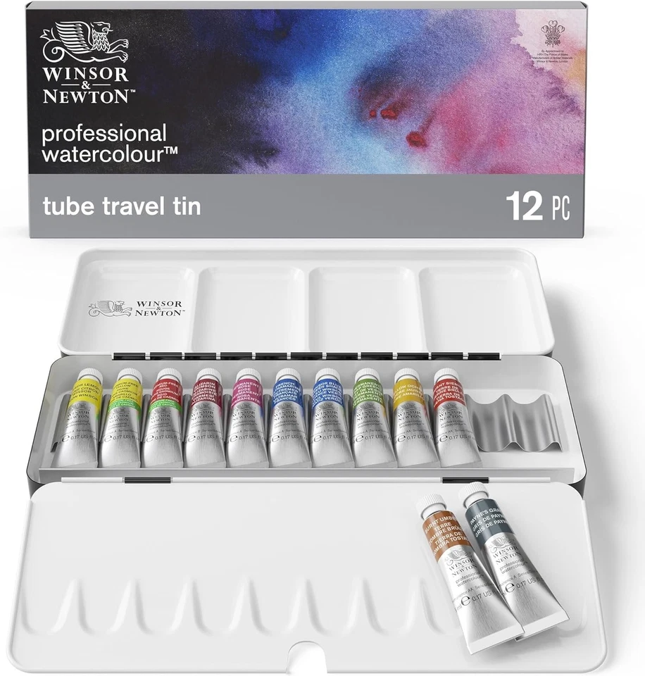WINSOR & NEWTON Professional Watercolor, 12 Pc Tube Travel Tin 12x 5 mL Unused! - Image 1 of 1