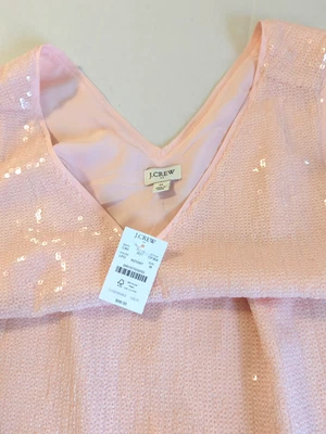 New with Tag J. Crew Sequin Shell Tank M Pink Sparkly V-Neck Feminine Chic - Image 1 of 4