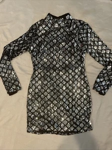 Lulus Radiant Mood Minikleid silber und schwarz Samt Pailletten rückenfrei Large - Bild 1 von 7