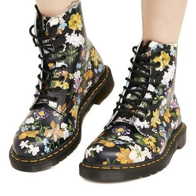 Botas Dr Martens Pascal Darcy Negras Florales 8 Ojos Cuero Con Cordones Talla 6 Para Mujer - Imagen 1 de 4