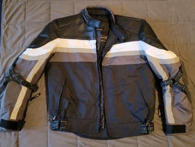 Talla M Xelement Cuero Nylon Motocicleta Equipo Chaqueta Hombre Motociclista Blindada Gris Foto 1 de 4