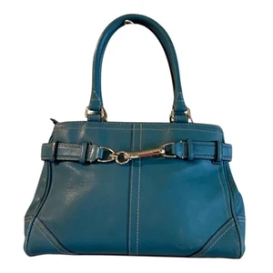 Coach Hampton Leder Umhängetasche Schultertasche Blau Silber Hardware F11199 Vintage - Bild 1 von 22