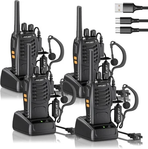Long Range 100 Mile Walkie Talkie Two Way Radio Charge Headset Waterproof 4 PACK - Picture 1 of 7