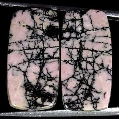 22.30Cts Natural Rhodonite Cushion Pair Cabochon Loose Gemstone 10x20x4mm - Image 1 of 4