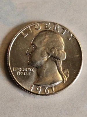 1961 Silver Washington Quarter Obv/Rev Die Chip And Strike Through Errors  - Image 1 of 4
