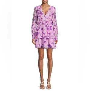 Allison New York Floral Mini Fit & Flare Dress Purple Long Sleeve Size Medium - Picture 1 of 11