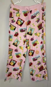 Nick & Nora Pajama Bottoms Capri Cotton Pink Fruit Stand Size L - Picture 1 of 7