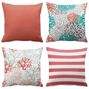 Set of 4 Throw Pillow Covers Coral and White Solid Color Etc Orange Gray Turq... - Picture 1 of 6