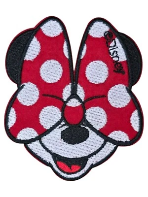 MINNIE MOUSE RED POLKA DOT BOW CARTOON IRON ON PATCH 3.0 X 2.5 INCHES - Image 1 of 4