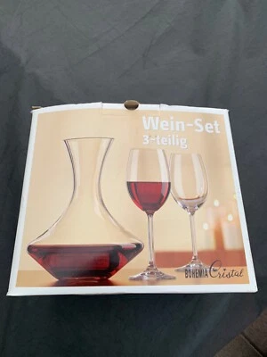 Wein - Set 3- teilig von Bohemia Cristal OVP Karaffe & 2 Trinkgläser Neu - Bild 1 von 4