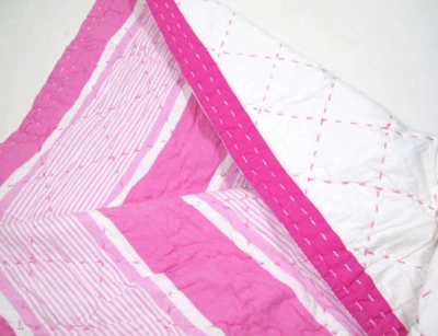 Edredón Pottery Barn Kids Rosa Callie Spring Rayas Reversible Completo Queen Manchas Foto 1 de 4