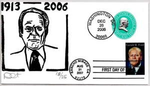 #4199 PRESIDENT GERALD R. FORD 1913-2006, CURTIS DUAL CANCEL BLOCK PRINT FDC - Picture 1 of 1