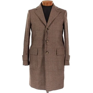 Eleventy NWT Wool Blend Top Coat Size 50 (40R US) In Brown & Tan Plaid - Picture 1 of 9