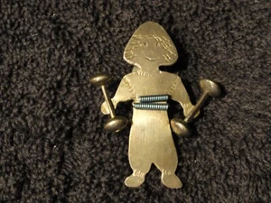 JOR 925 Sterlingsilber - Vintage geätzter Gewichtheber Brosche Pin - Bild 1 von 4
