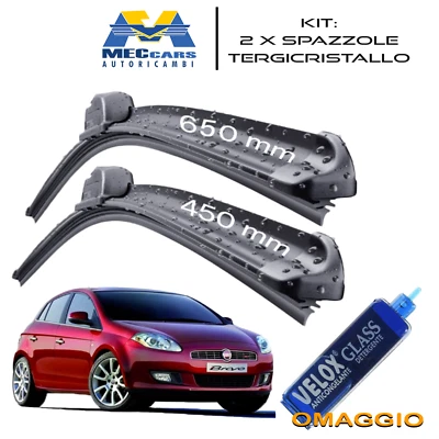 KIT 2 Spazzole Tergicristallo Anteriori FIAT BRAVO 650 + 450mm FLAT + ADATTATORI - Immagine 1 di 4
