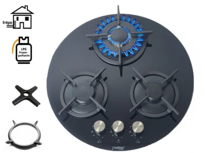 Phoenix PG-603RT Gas Hob 3 Burner Round Glass Gas Cooker Built In Gas Hob - Image 1 of 4