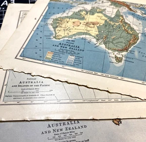 Australia New Zealand Map Political Relief Physical  lot 3 7 1/2 by 10 " 1916  - Picture 1 of 17