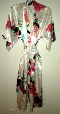 Melyesida Павлин мотив шелковистый халат белый розовый бирюзовый серый один размер - Изображение 1 из 4