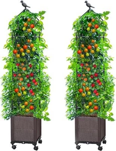 2 PCS Raised Garden Bed Planter Box w/ Trellis, 63" Tall Outdoor Tomato Planter - Picture 1 of 6
