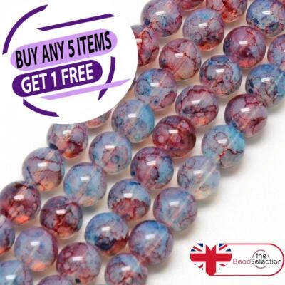 150 'DRAGON VEIN' MARBLED DRAWBENCH ROUND GLASS BEADS 6mm BLUE VIOLET DV4 - Image 1 of 4