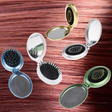 Portable travel folding hair brush with mirror compact pocket size comb gifts.hf