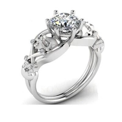 1.30Ct White Round Cut CZ Two Skull Engagement Ring In Solid 925 Sterling Silver - Image 1 of 2