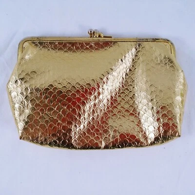 Cartera sin asas vintage de celebridades de Nueva York cierre de broche de metal dorado hecha en EE. UU.  Foto 1 de 4