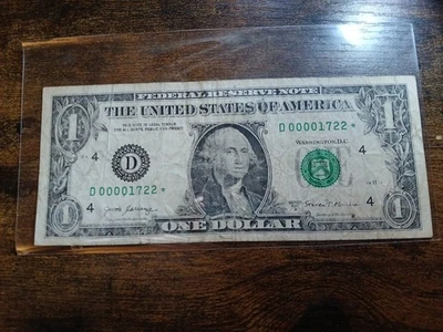 Serial Number 00001722* $1 Note Low Serial Number Star Note 2017 - Image 1 of 4