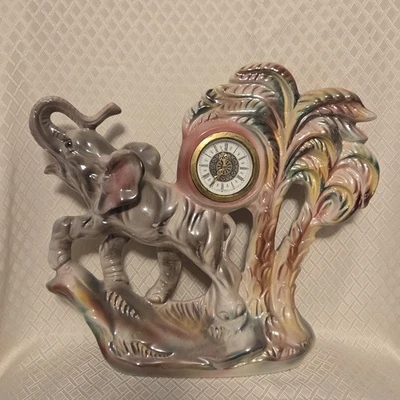 Vintage West Germany Clock Elephant Lusterware Mechanical Mantle MCM Decor - Image 1 of 4