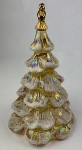 Fenton Christmas Tree Gold Carnival Iridescent Flocked Glass Angel Topper Vintag - Picture 1 of 13