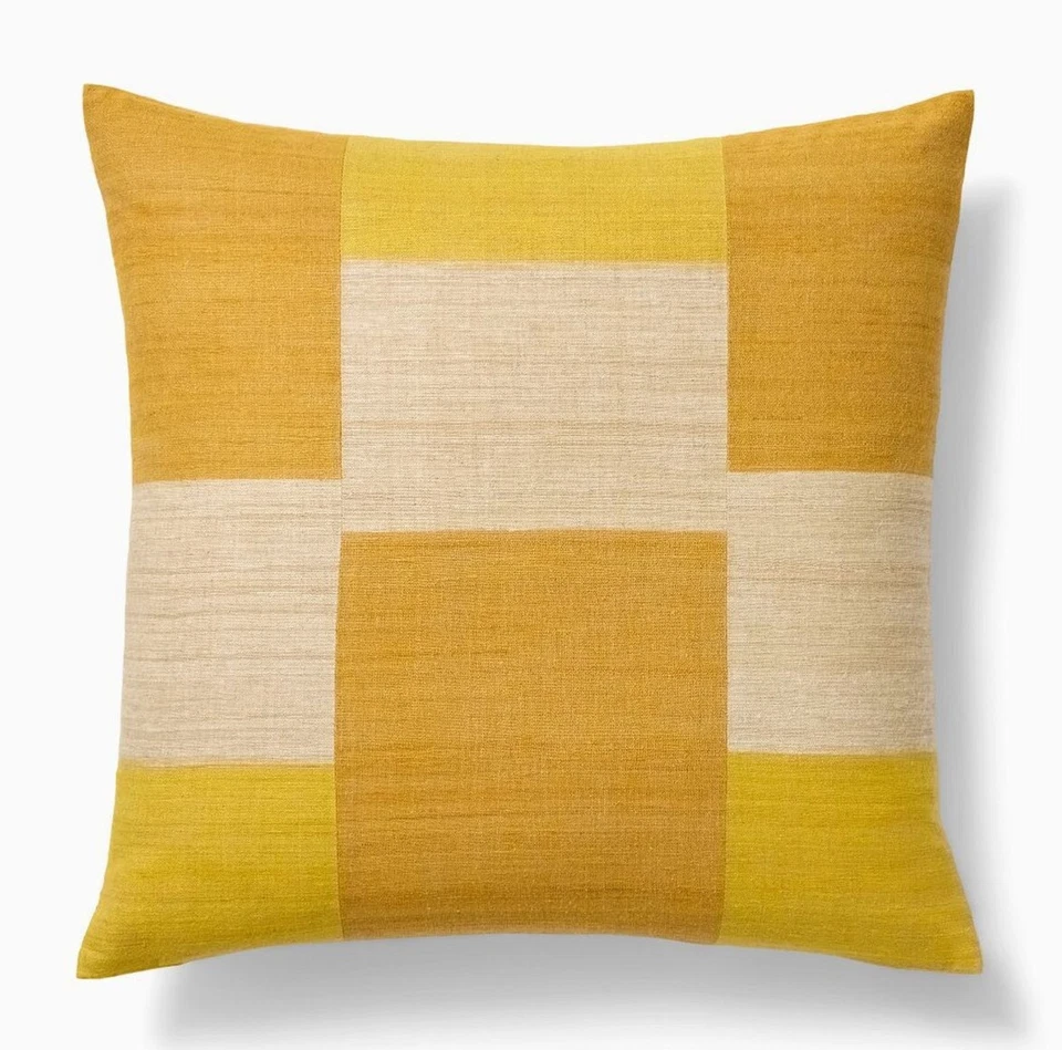 全新带标签 WEST ELM 色调丝绸拼布枕头套 20 英寸 x 20 英寸手工编织口音扔 — 第 1/4 张图片