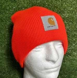 Carhartt A18 Knit Cuffed Classic Beanie Hat "Bright Orange" - Picture 1 of 5