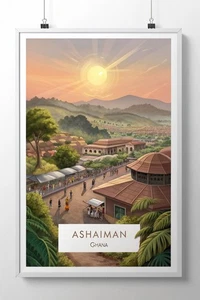 Vibrant Ashaiman Ghana Travel Poster - African Cityscape Art Print Poster Movie - Picture 1 of 12