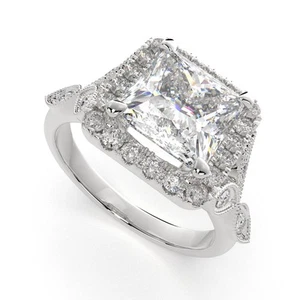 3.85 Ct Princess Cut Diamond Engagement Ring VS2 F White Gold 14k - Picture 1 of 8
