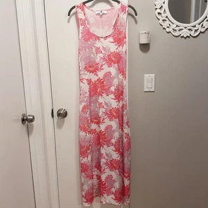 JEAN-PIERRE KLIFA Paris Pink/White Floral Slinky Maxi Tank Dress M beach - Picture 1 of 9