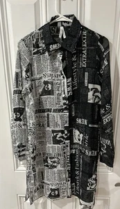 Women’s Live 4 Truth Newspaper Print Long Shirt Dress Button Front, Small New - Picture 1 of 5