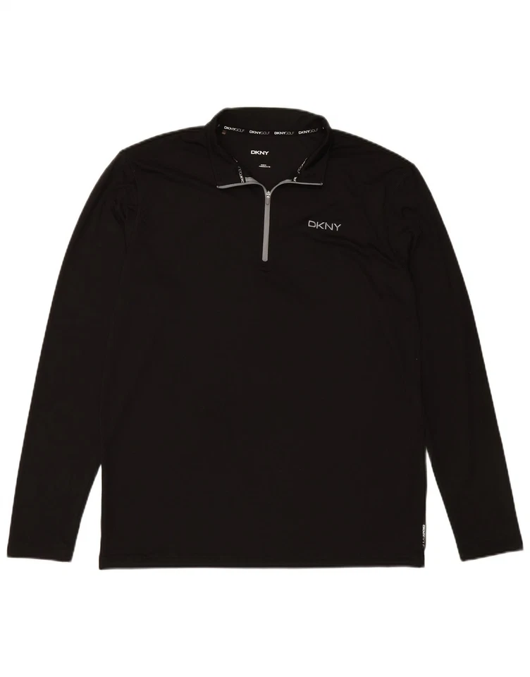 DKNY Hombres Cremallera Cuello Pullover Chándal Top Grande Negro Poliéster ZF12 Foto 1 de 3