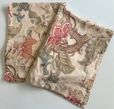 Conjunto de fronhas padrão POTTERY BARN/2 folhas florais videiras bronzeado vermelho verde algodão linho - Imagem 1 de 4