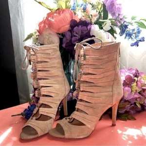 Joie Suede Gladiator Heeled Sandals Women’s 38 “ANNA” Grey Suede Cutouts Leather - Picture 1 of 14