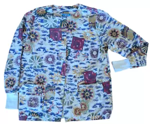 Crest Scrub Jacket, Long Sleeve, Snap Shut, Celestial Print, Pockets, Medium - Picture 1 of 6