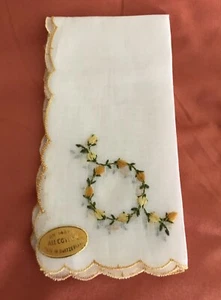 Pañuelo de algodón blanco transparente bordado floral amarillo vintage con etiqueta 11 pulgadas - Imagen 1 de 5