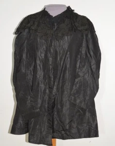 Victorian Black Silk Taffeta Jacket w Lace Cape Like Collar SM - MED - Picture 1 of 10