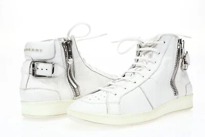 Burberry Womens White Leather Zippered Hi Top Ankle Lace Up Sneakers Size 37 - Image 1 of 4