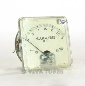Vintage Hoyt Rectangular 653 Amp Panel Meter DC Milliamperes, 0-3mADC Ammeter - Picture 1 of 1