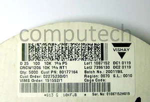 20 pezzi Resistenze SMD 1206 10 KOhm 1% VISHAY D/CRCW thick film (Code 1002) 10K - Imagen 1 de 2