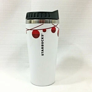 2012 Starbucks Christmas 16 oz Tumbler Travel Coffee Mug White Red Ornaments - Picture 1 of 12