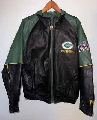Vintage Pro Player Green Bay Packers NFL Mens L Embroidered Leather Jacket - Image 1 of 4