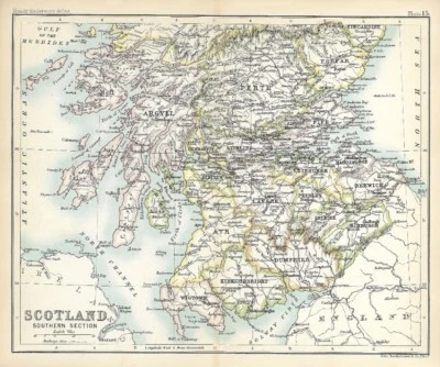 Original 1896 Map Southern SCOTLAND Edinbugh Glasgow Leith Argyll Lanark Perth - Image 1 of 2