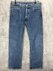 Levis 501 Mens Jeans 34 x 32 Blue Denim Cotton Straight Leg Button Premium Big E - Picture 1 of 11