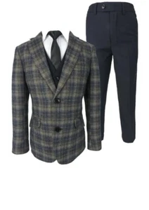 Boys Romano -Woven Effect Slim Fit Navy & Brown Suit NWT page boy wedding prom - Picture 1 of 6
